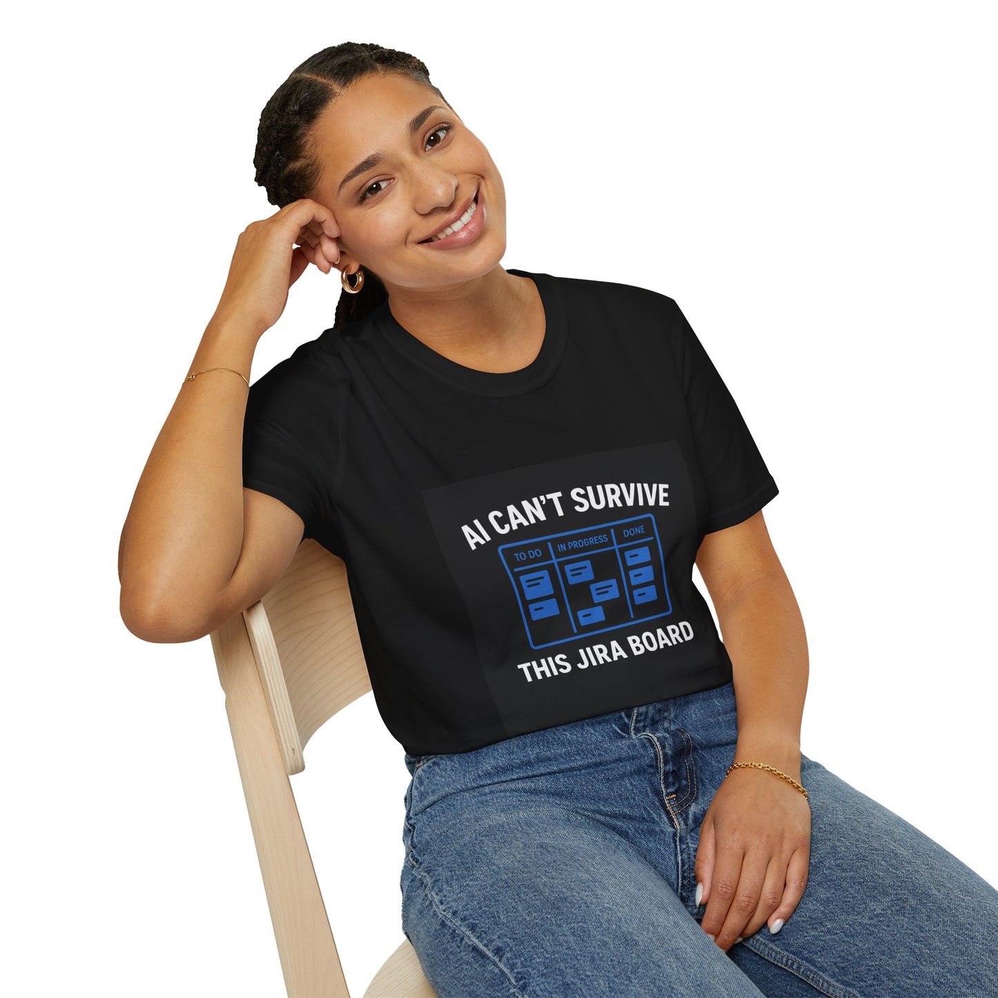 AI Themed T-Shirt - 'AI Can't Survive This Jira Board'