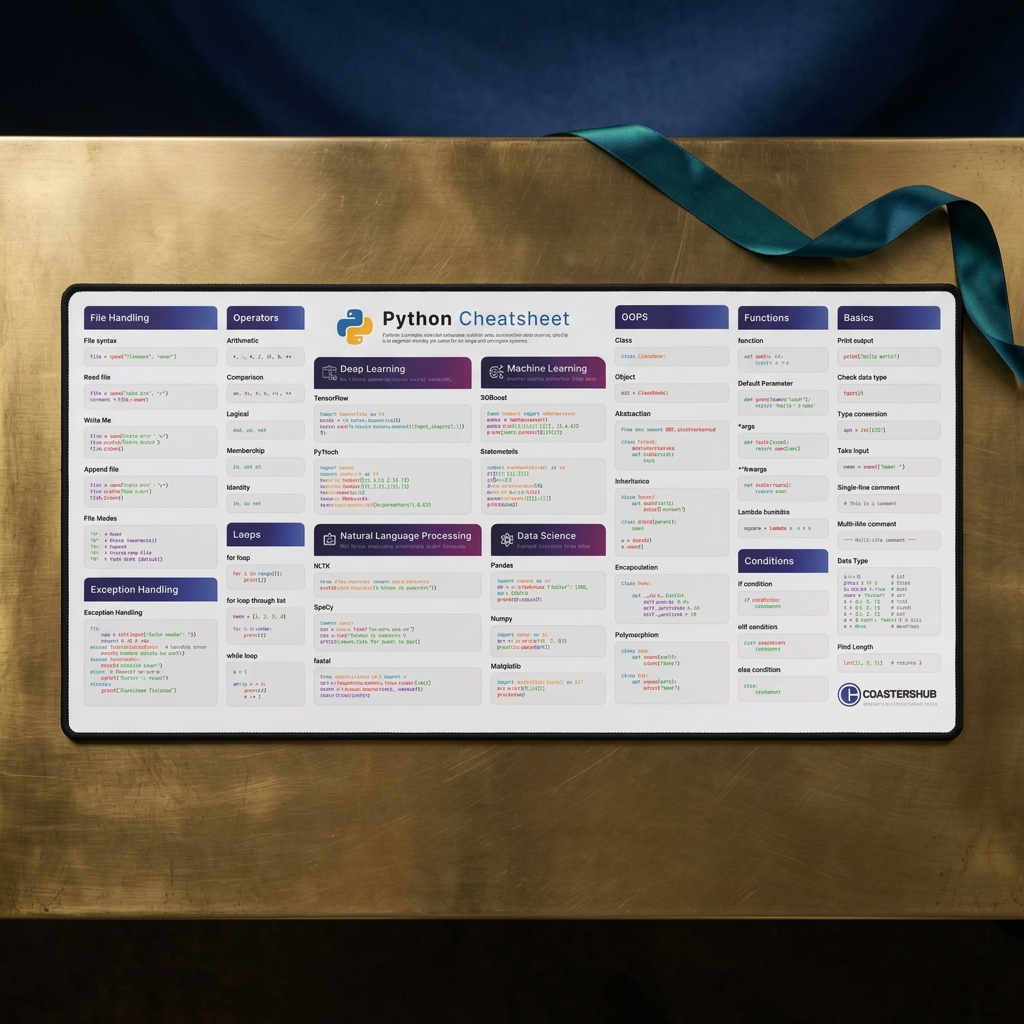 Python Cheat Sheet Desk Mat — With AI & Machine Learning Shortcuts