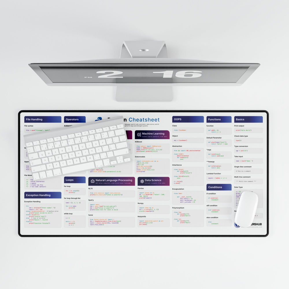 Python Cheat Sheet Desk Mat — With AI & Machine Learning Shortcuts