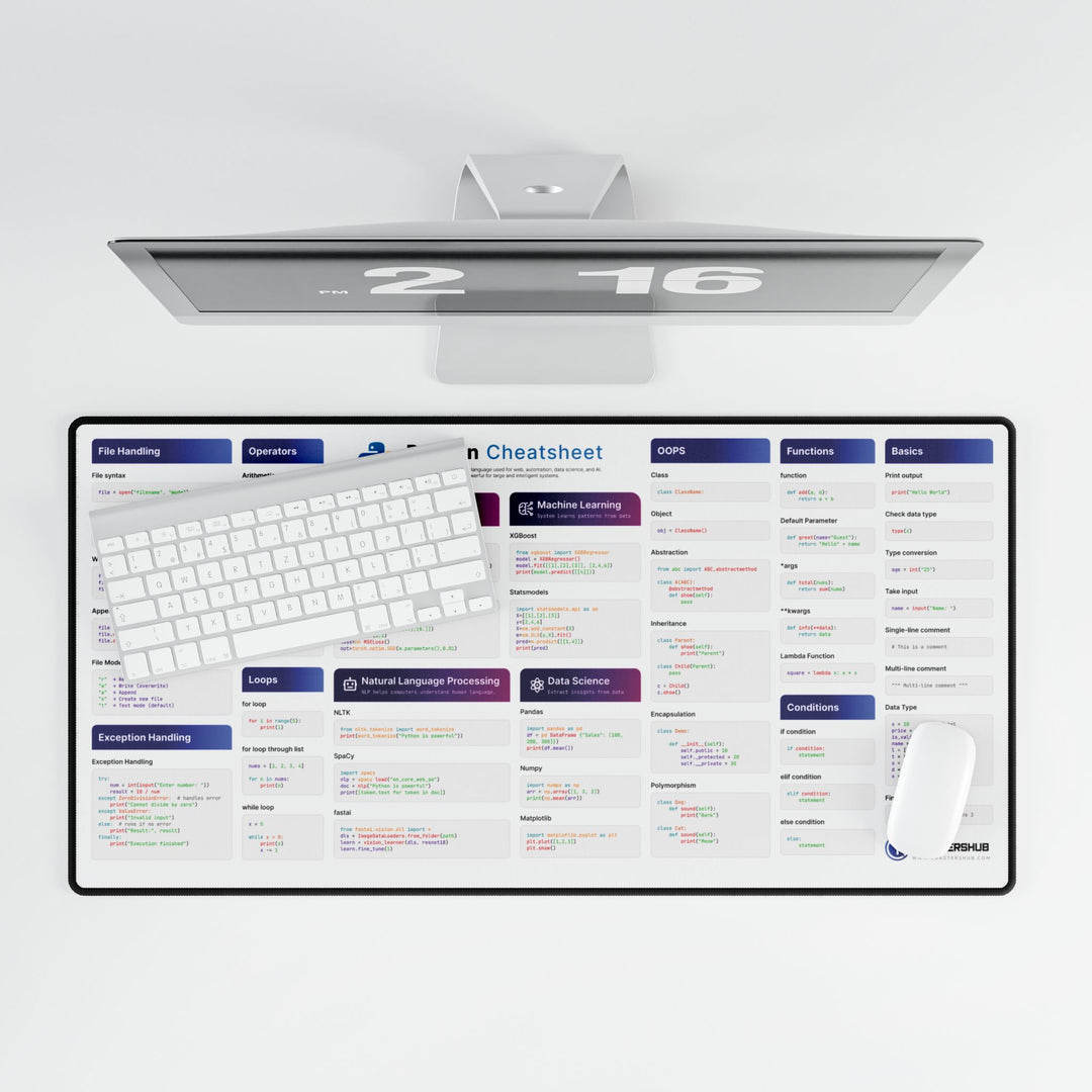 Python Cheat Sheet Desk Mat — With AI & Machine Learning Shortcuts